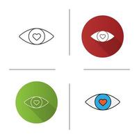 menschliches Auge mit Herz im Symbol. flaches Design, lineare und Farbstile. sich verliebt. isolierte vektorillustrationen vektor