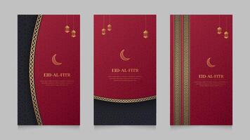eid Mubarak islamisch Arabisch realistisch Sozial Medien Geschichten Sammlung Vorlage Design mit Muster Rand vektor