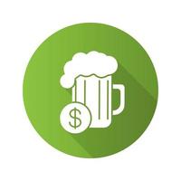 Kaufen Sie Bier flaches Design lange Schattensymbol. Bierglas mit Dollarzeichen. Vektor-Silhouette-Symbol vektor