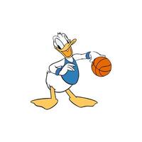 disney karaktär Donald Anka spelar basketboll tecknad serie animering vektor