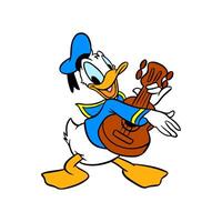 Disney Charakter Donald Ente und Gitarre Musik- Karikatur Animation vektor
