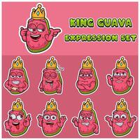 guava frukt uttryck uppsättning. maskot tecknad serie karaktär för smak, anstränga, märka och förpackning produkt. vektor