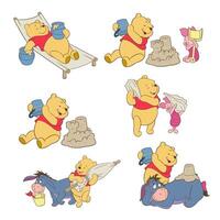 disney animerad karaktär uppsättning winnie de pooh och vänner strand Semester tecknad serie vektor