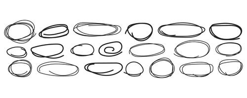 uppsättning av hand dragen klotter ellipser. klotter ram, klottra ovaler och bubblor till cirkel och markera text. samling av annorlunda borsta dragen vektor
