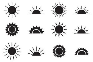 Sonne Symbol Satz, Sonne Symbol , schwarz Sonnen Star Symbole Sammlung. Sommer, Sonnenlicht, Natur, Himmel Sonnenuntergang vektor