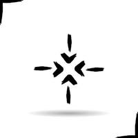 4 Pfeile, die auf das mittlere Glyphensymbol zielen. Schlagschattensymbol. Richtungspfeile. Tinte Pinselstrich. isolierte Vektorgrafik vektor