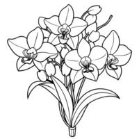 Orchidee Blume Gliederung Illustration Färbung Buch Seite Design, Orchidee Blume Strauß schwarz und Weiß Linie Kunst Zeichnung Färbung Buch Seiten zum Kinder und Erwachsene vektor