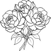 pion blomma översikt illustration färg bok sida design, pion blomma svart och vit linje konst teckning färg bok sidor för barn och vuxna vektor