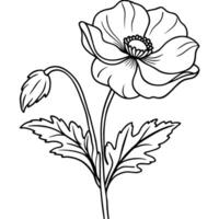 Mohn Blume Gliederung Illustration Färbung Buch Seite Design, Mohn Blume schwarz und Weiß Linie Kunst Zeichnung Färbung Buch Seiten zum Kinder und Erwachsene vektor