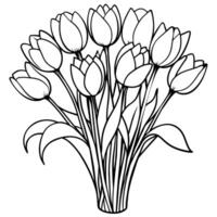Tulpe Blume Gliederung Illustration Färbung Buch Seite Design, Tulpe Blume schwarz und Weiß Linie Kunst Zeichnung Färbung Buch Seiten zum Kinder und Erwachsene vektor