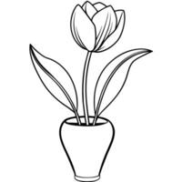 tulpan blomma översikt illustration färg bok sida design, tulpan blomma svart och vit linje konst teckning färg bok sidor för barn och vuxna vektor