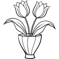 Tulpe Blume Gliederung Illustration Färbung Buch Seite Design, Tulpe Blume schwarz und Weiß Linie Kunst Zeichnung Färbung Buch Seiten zum Kinder und Erwachsene vektor