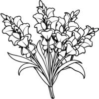 Löwenmaul Blume Gliederung Illustration Färbung Buch Seite Design, Löwenmaul Blume schwarz und Weiß Linie Kunst Zeichnung Färbung Buch Seiten zum Kinder und Erwachsene vektor