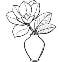 magnolia blomma översikt illustration färg bok sida design, magnolia blomma svart och vit linje konst teckning färg bok sidor för barn och vuxna vektor