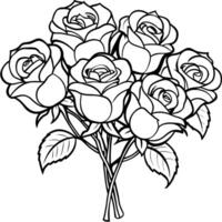 reste sig blomma översikt illustration färg bok sida design, reste sig blomma svart och vit linje konst teckning färg bok sidor för barn och vuxna vektor