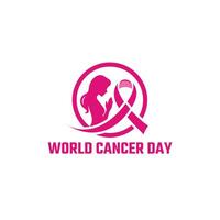 Welt Krebs Tag. Frau Band Symbol von Kampf Krebs Tag. vektor