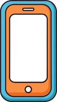 Gekritzel Telefon rahmen, ein Karikatur Blau und Orange Telefon, transparent Bildschirm und Hintergrund vektor