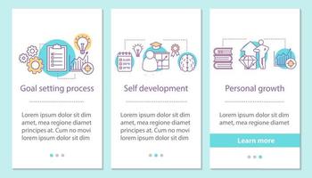 framgång att uppnå onboarding mobilapps sidskärm med koncept. målsättningsprocess, självutveckling, personliga tillväxtsteg grafiska instruktioner. ux, ui, gui vektormall med illustrationer vektor