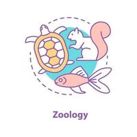 Zoologie-Konzept-Symbol. Wissenschaft Idee dünne Linie Abbildung. Tierbiologie. Schildkröte, Goldfisch, Eichhörnchen. Vektor isolierte Umrisszeichnung