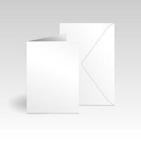 vit vertikal hälsning kort och kuvert attrapp mall. isolerat på ljus lutning grå bakgrund med skugga. vektor