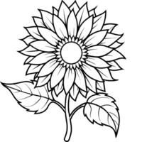solros blomma översikt illustration färg bok sida design, solros blomma svart och vit linje konst teckning färg bok sidor för barn och vuxna vektor