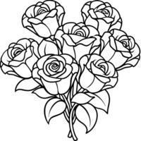 reste sig blomma översikt illustration färg bok sida design, reste sig blomma svart och vit linje konst teckning färg bok sidor för barn och vuxna vektor