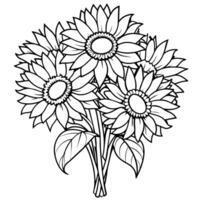 Sonnenblume Blume Gliederung Illustration Färbung Buch Seite Design, Sonnenblume Blume schwarz und Weiß Linie Kunst Zeichnung Färbung Buch Seiten zum Kinder und Erwachsene vektor