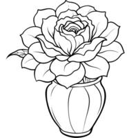 pion blomma översikt illustration färg bok sida design, pion blomma svart och vit linje konst teckning färg bok sidor för barn och vuxna vektor