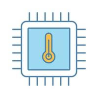 processor temperatur färgikon. kärntemp. cpu överhettning. chip, mikrochip, chipset. värmecentral. integrerad krets med termometer. isolerade vektor illustration