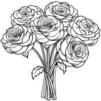 ranunkel blomma översikt illustration färg bok sida design, ranunkel blomma svart och vit linje konst teckning färg bok sidor för barn och vuxna vektor