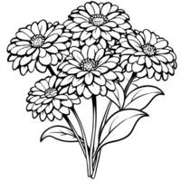 zinnia blomma översikt illustration färg bok sida design, zinnia blomma svart och vit linje konst teckning färg bok sidor för barn och vuxna vektor