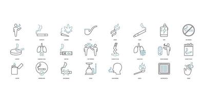rökning ikoner uppsättning. uppsättning av redigerbar stroke icons.set av rökning vektor