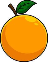 tecknad serie orange frukt med grön blad vektor