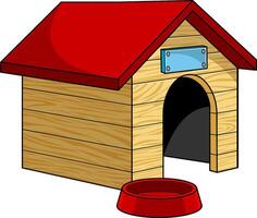tecknad serie trä- hund hus med skål vektor