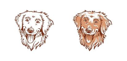 Illustration von Smiley Hund Kopf golden Retriever handgemalt vektor