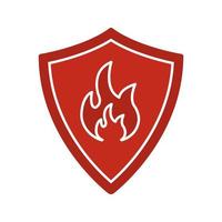 brandmän badge glyf färgikon. skyddssköld med eld. siluett symbol på vit bakgrund. negativt utrymme. vektor illustration