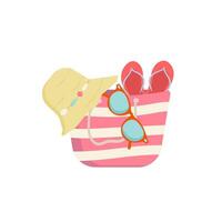 Sommer- Illustration mit ein Strand Tasche, Hut, Sonnenbrille, Schiefer vektor