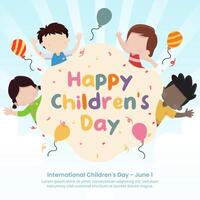 International Kinder- Tag Hintergrund mit glücklich Kinder vektor