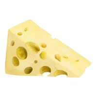 Aquarell Dreieck Stück von schweizerisch Käse, emmental oder Cheddar mit Löcher Illustration. Milch Essen, Molkerei Produkt Clip Art zum Speisekarte, Rezept, Etikett, Shavuot Entwürfe. vektor
