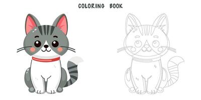 färg bok av grå och vit katt vektor