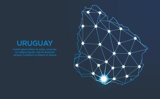 uruguay kommunikation nätverk Karta. låg poly bild av en global Karta med lampor i de form av städer. Karta i de form av en konstellation, stum och stjärnor vektor