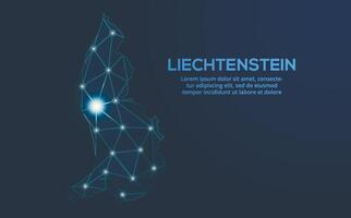 liechtenstein kommunikation nätverk Karta. låg poly bild av en global Karta med lampor i de form av städer. Karta i de form av en konstellation, stum och stjärnor vektor