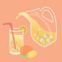 sommar dryck orange juice - i kanna och glas. tecknad serie illustration av ljuv juice. kyla sommar alkoholfri dryck fest. ikoner eller meny begrepp. vektor