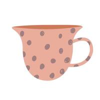 einfach modern Tasse dekoriert mit Punkte eben Illustration. Rosa farbig Becher Füllung durch Getränke isoliert. süß modisch Geschirr mit Griff zum trinken. Illustration im eben Stil. vektor