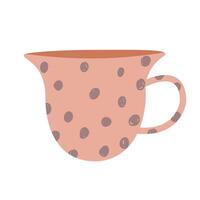 enkel modern kopp dekorerad med prickar platt illustration. rosa färgad råna fyllning förbi drycker isolerat. söt trendig porslin med hantera för dryck. illustration i platt stil. vektor