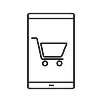 smartphone shopping app linjär ikon. tunn linje illustration. smart telefon med kundvagn kontur symbol. vektor isolerade konturritning