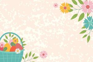 Ostern Hintergrund zum Banner, Vorlage. modisch Ostern Design mit Blumen, Korb von Ostern Eier, im Pastell- Farben mit Textur auf Hintergrund. eben Illustration. vektor