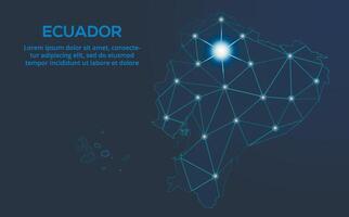 ecuador kommunikation nätverk Karta. låg poly bild av en global Karta med lampor i de form av städer. Karta i de form av en konstellation, stum och stjärnor vektor