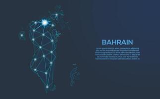 bahrain kommunikation nätverk Karta. låg poly bild av en global Karta med lampor i de form av städer. Karta i de form av en konstellation, stum och stjärnor vektor