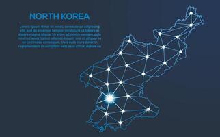 Norden Korea Kommunikation Netzwerk Karte. niedrig poly Bild von ein global Karte mit Beleuchtung im das bilden von Städte. Karte im das bilden von ein Konstellation, stumm und Sterne vektor
